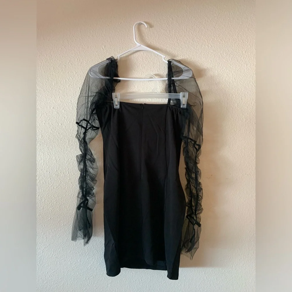 NWOT Sheer Puff Long Sleeve Club Dress Bodycon Halloween Party Clubwear - Picture 4 of 11